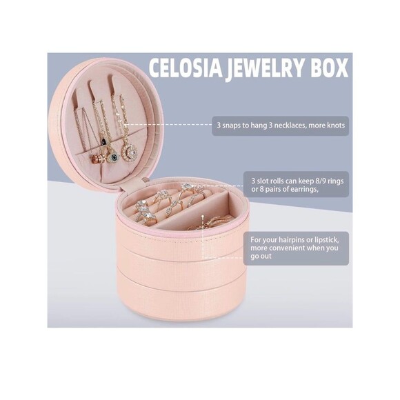 New with tags Jewelry Box Pink Faux Leather with separable travel compartment - Picture 4 of 8